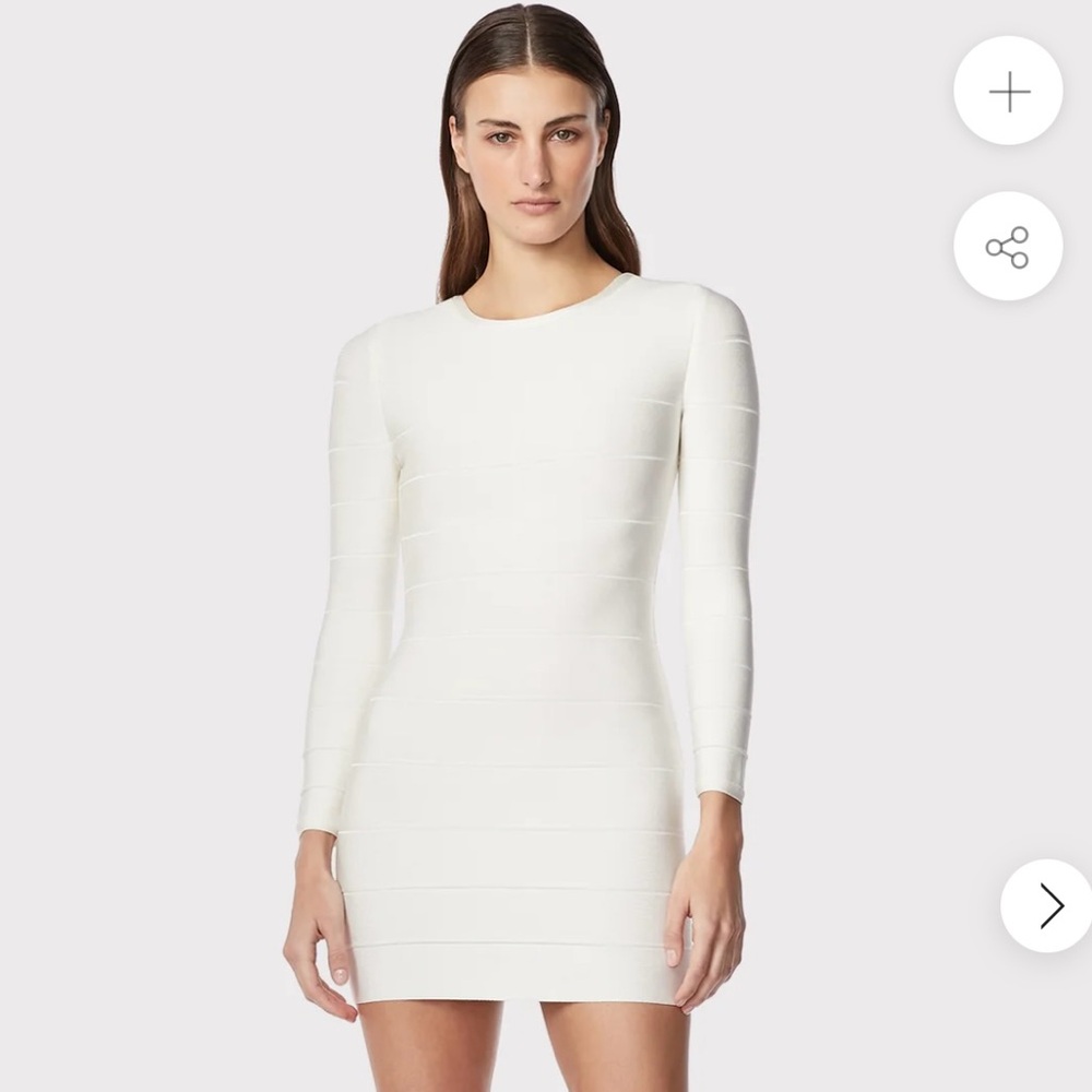 Herve Leger Alabaster Icon Mini Sheath Long Sleeve Dress